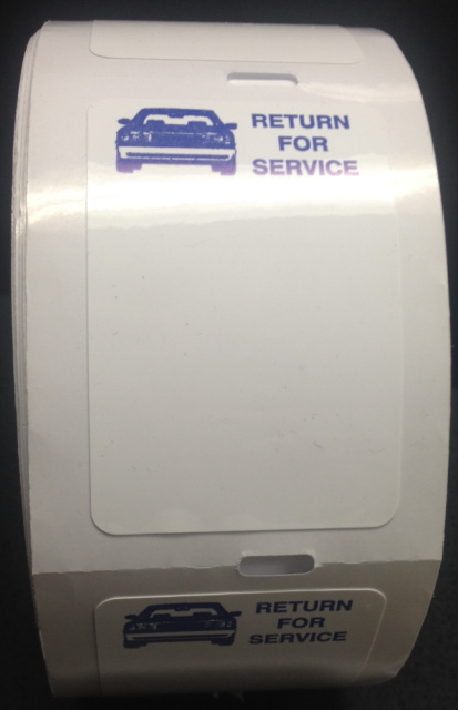 Oil Change Reminder Thermal Printer Labels "Return For Service"